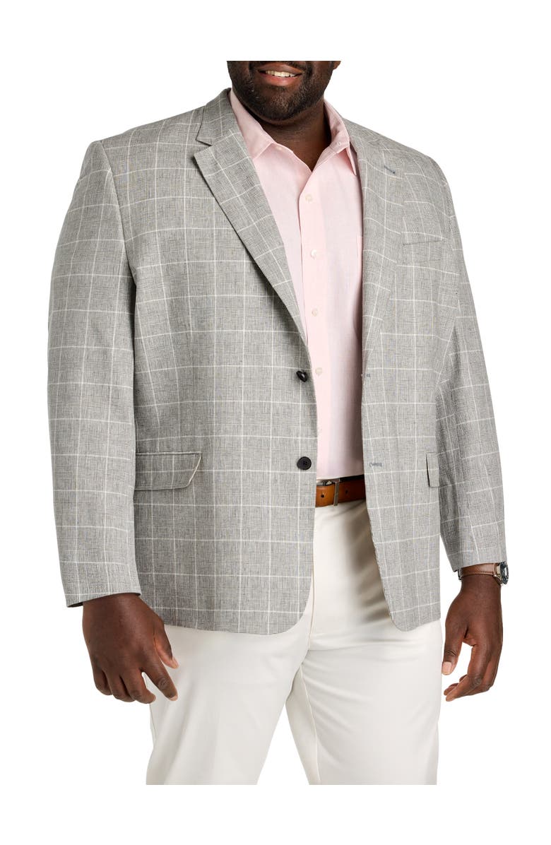 Oak Hill by DXL Big & Tall Plaid Linen-Blend Suit Jacket, Main, color, Charcoal