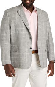 Oak Hill by DXL Big & Tall Plaid Linen-Blend Suit Jacket