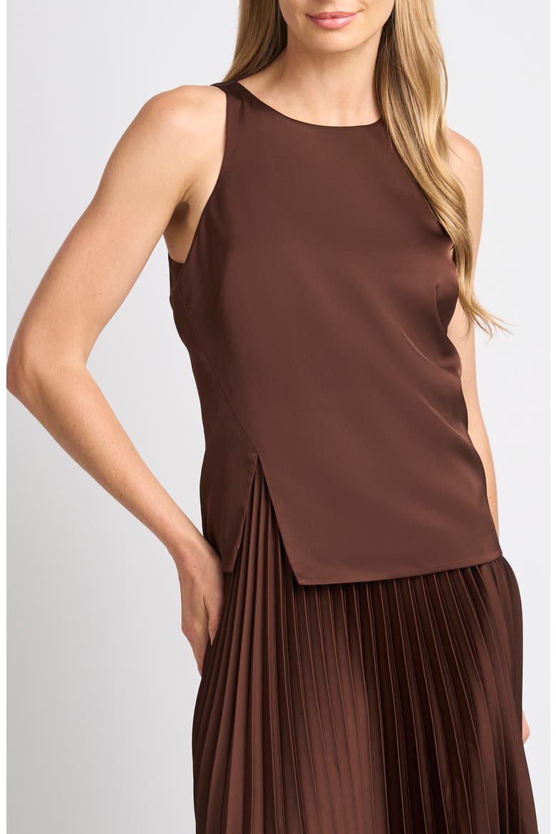 Pleated Scoop Neck Midi Dress, Alternate, color, CHICORY COFFEE