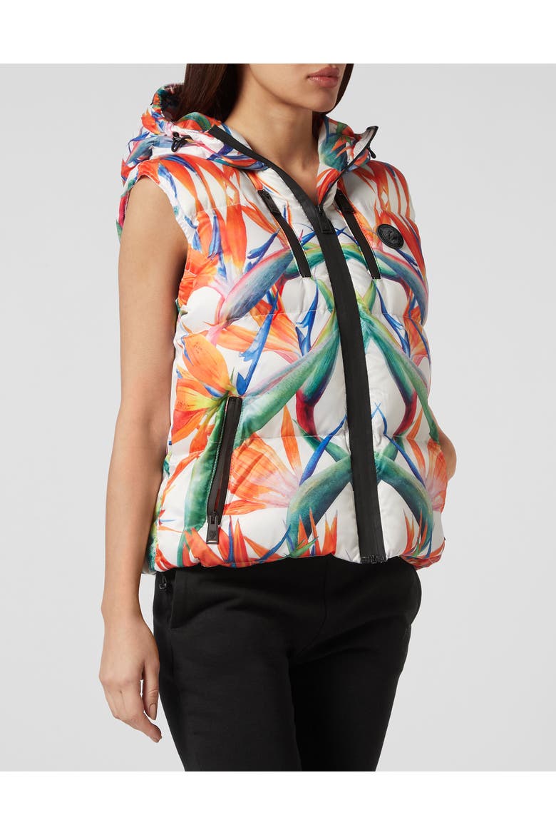 Long Vest Flowers Women, Main, color, white/multicolored