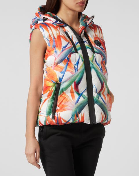 Nylon Puffer Gilet Flowers Women