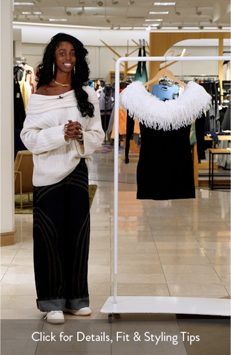 Butter Faux Feather Trim Off the Shoulder Long Sleeve Minidress, sales video thumbnail