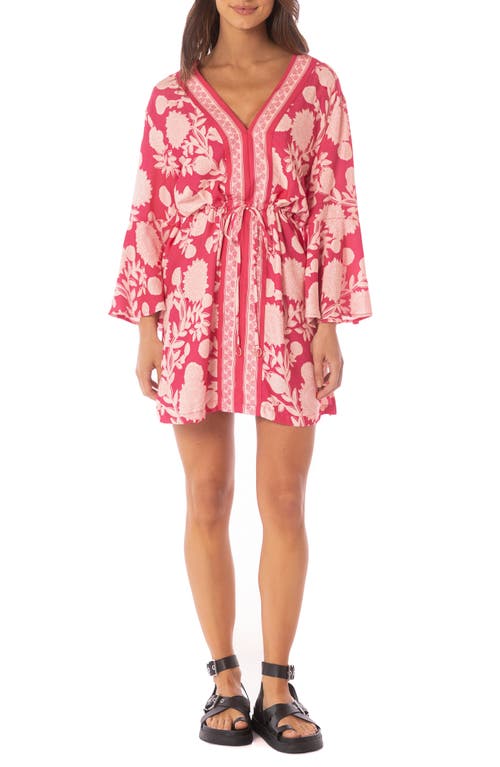 Maaji Candy Flowery Joy Long Sleeve Cover-up Mini Sundress In Pink