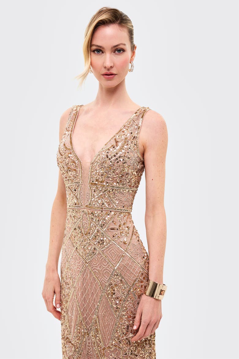 Embellished Sequins Abstract Dress, Alternate, color, TAUPE BLUSH