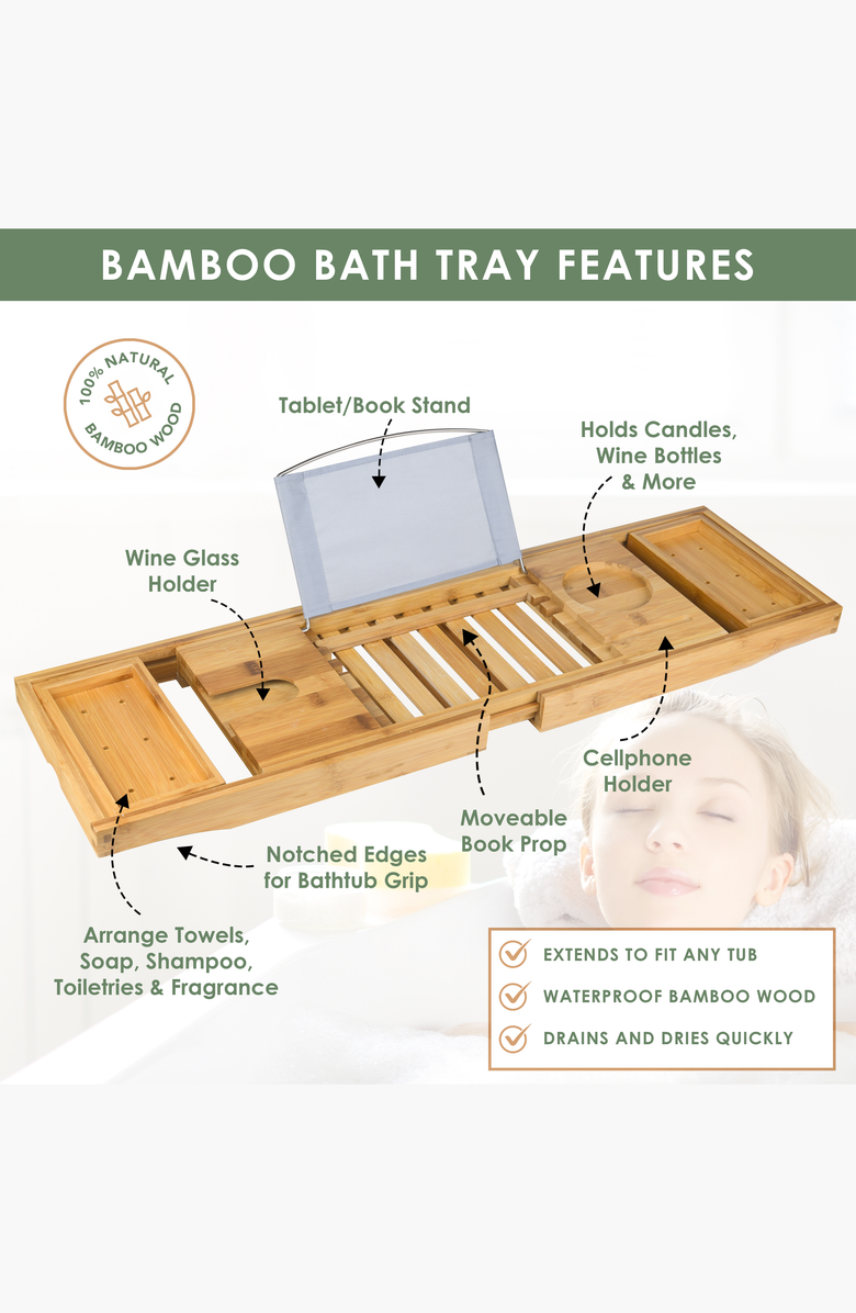 Lovery Premium Eco-Friendly Bathtub Caddy Gift Set, Alternate, color, Light Brown Bamboo