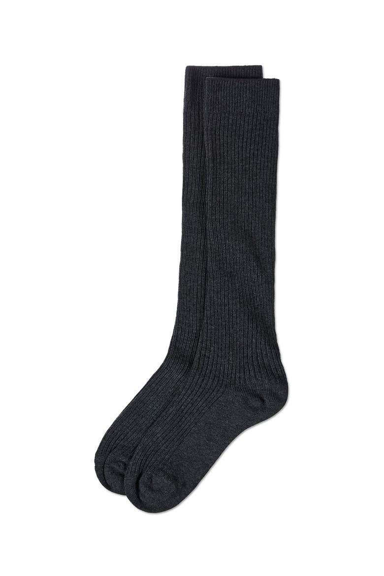 Thin Ribbed Girls Cotton Blend Knee High Sock, Alternate, color, Charcoal