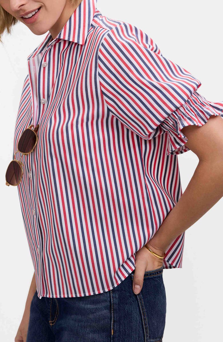 Foxcroft Vivienne Stripe Elbow Sleeve Matte Sateen Button-Up Shirt, Alternate, color, 