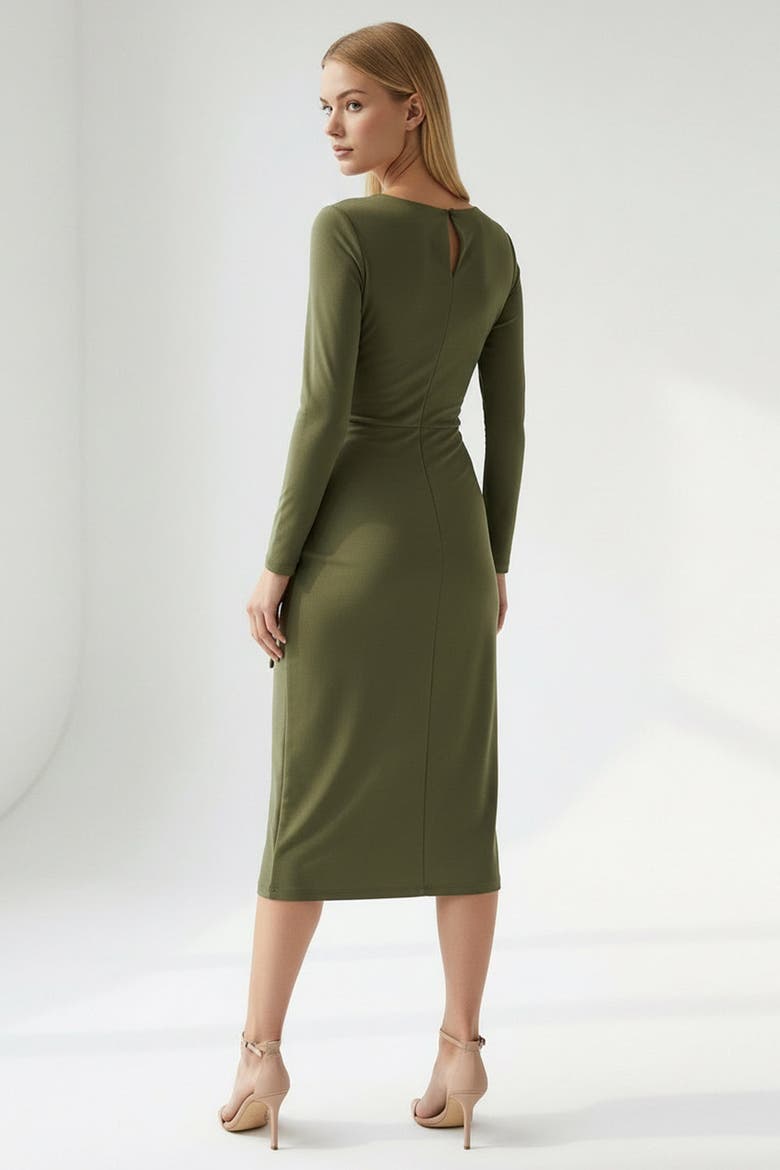 Gascon Crew Neck Long Sleeve Knit Midi Dress, Alternate, color, Khaki