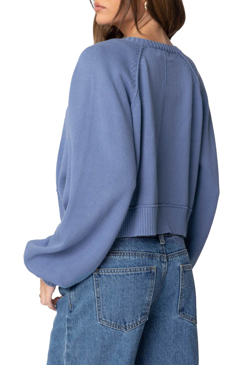 Sammi Balloon Sleeve Cotton Crop Cardigan, Alternate, color, BLUE
