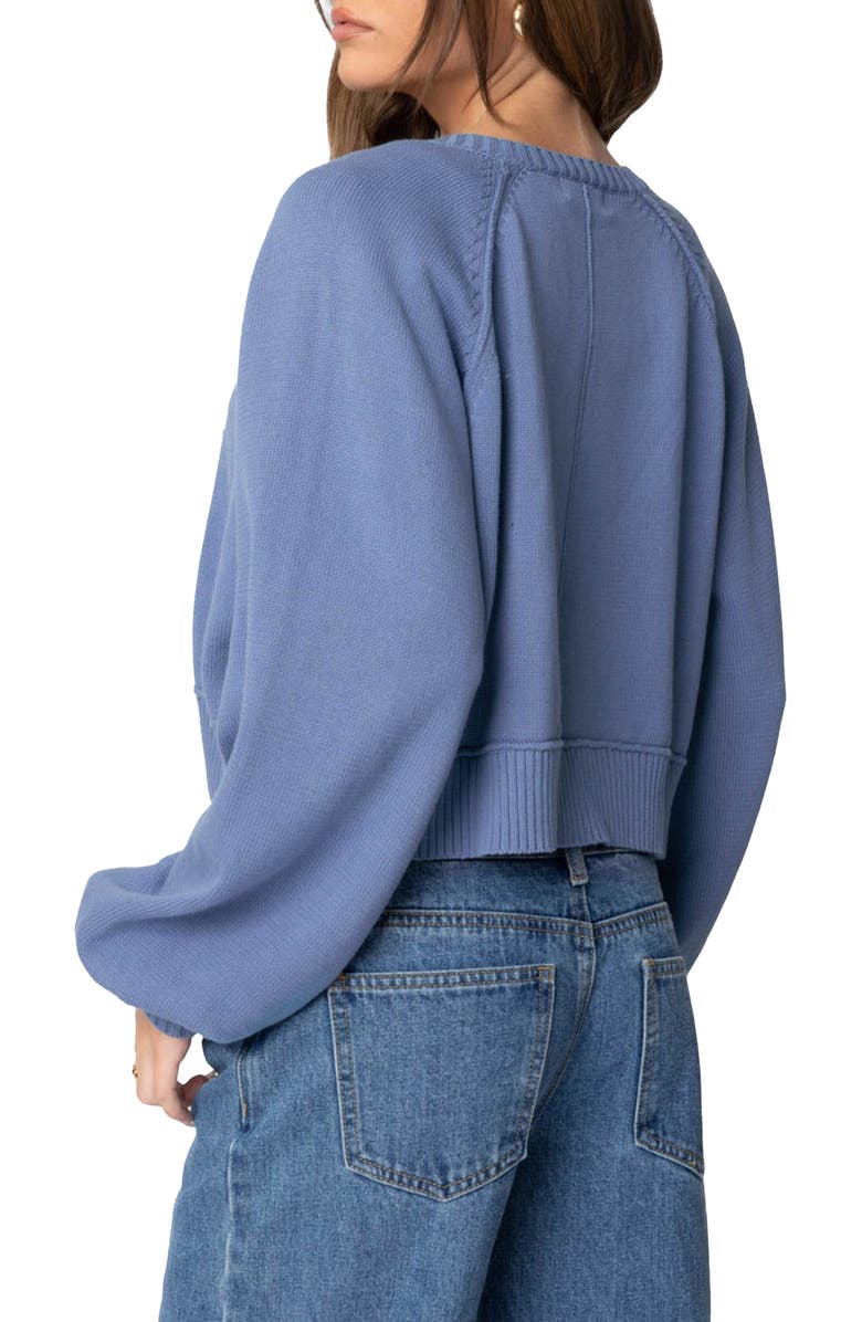 EDIKTED Sammi Balloon Sleeve Cotton Crop Cardigan, Alternate, color, Blue