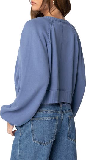 EDIKTED Sammi Balloon Sleeve Cotton Crop Cardigan | Nordstrom