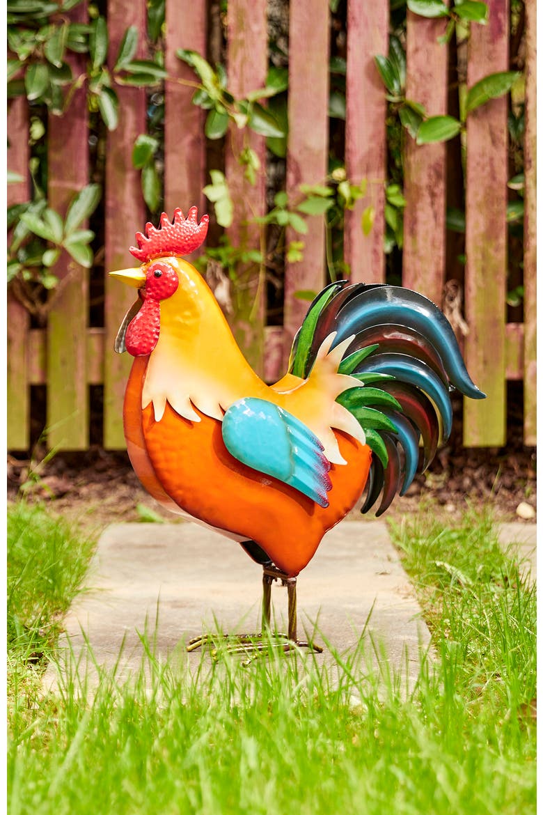 21"H Metal Rooster Garden Statue Indoor Outdoor Sculpture, Alternate, color, Orange