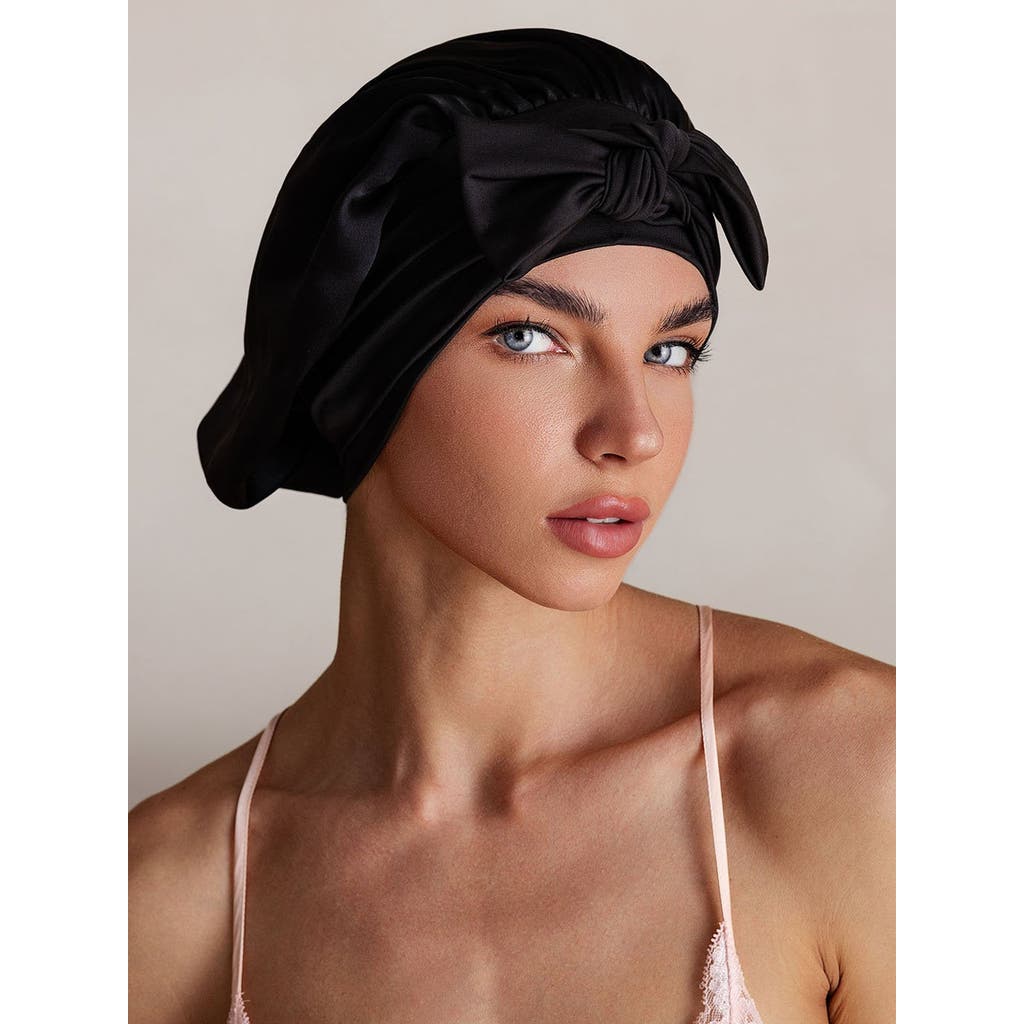 Silksilky Pure Silk Bowknot Tie Bonnet In Black