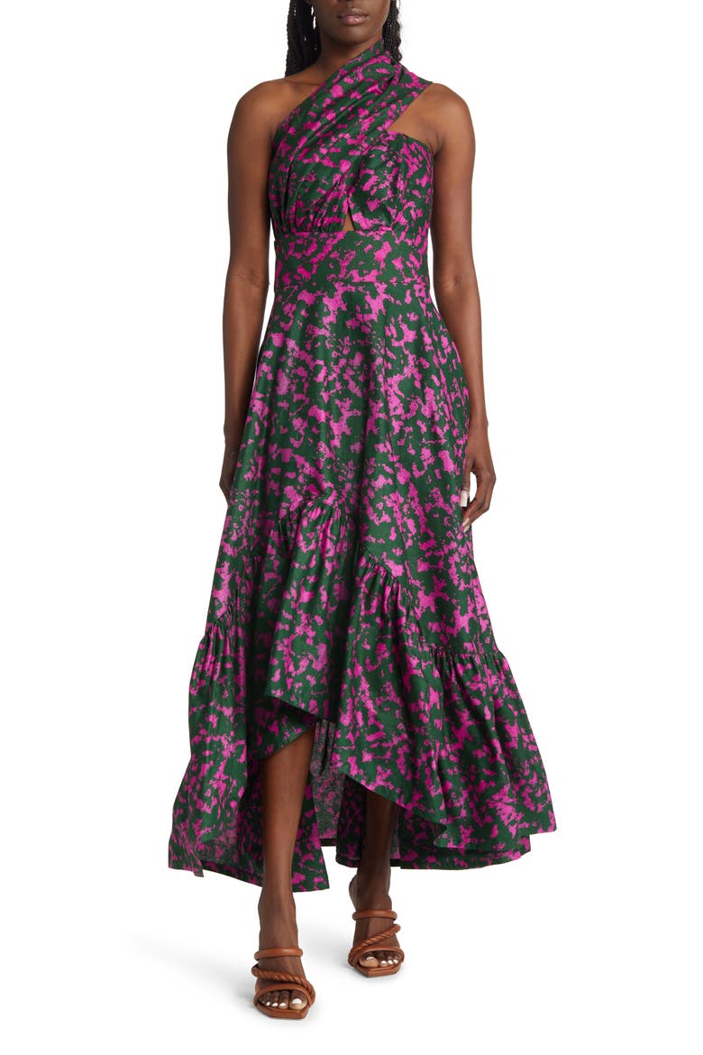 Beeko One-Shoulder Cotton Maxi Dress, Main, color, PURPLE/ GREEN