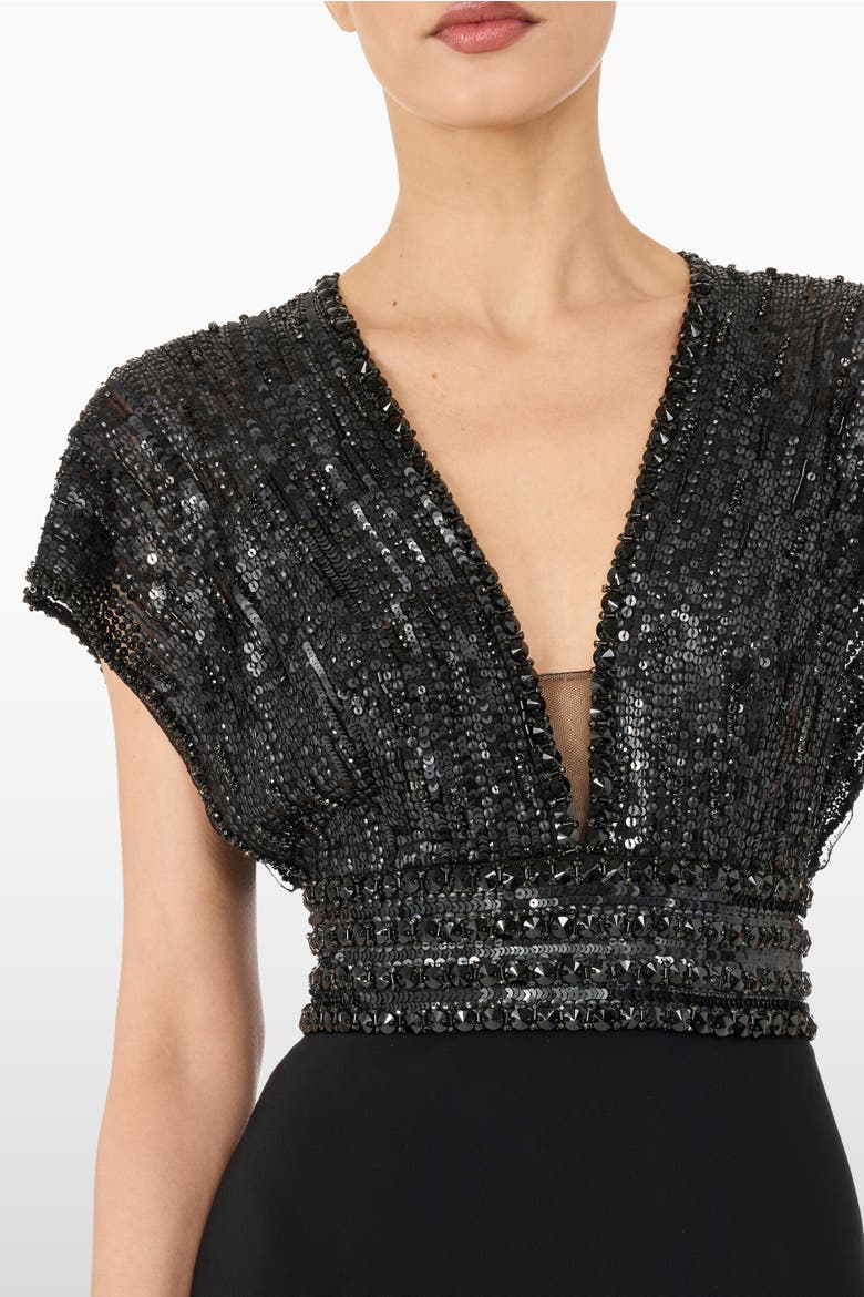 Cary Sequin V-Neck Maxi Dress, Alternate, color, Liquorice