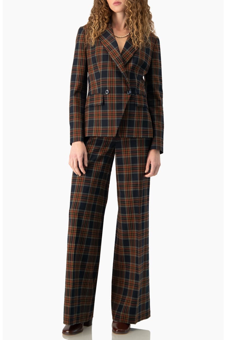 Plaid Geometric Double-Breasted Blazer, Alternate, color, Navy Blue
