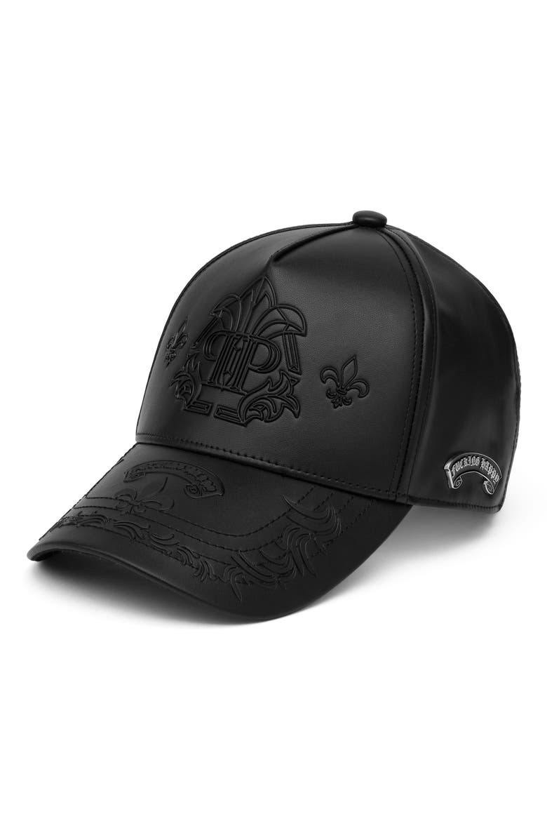Baseball Cap Gothic Plein Faux Leather Unisex, Main, color, black