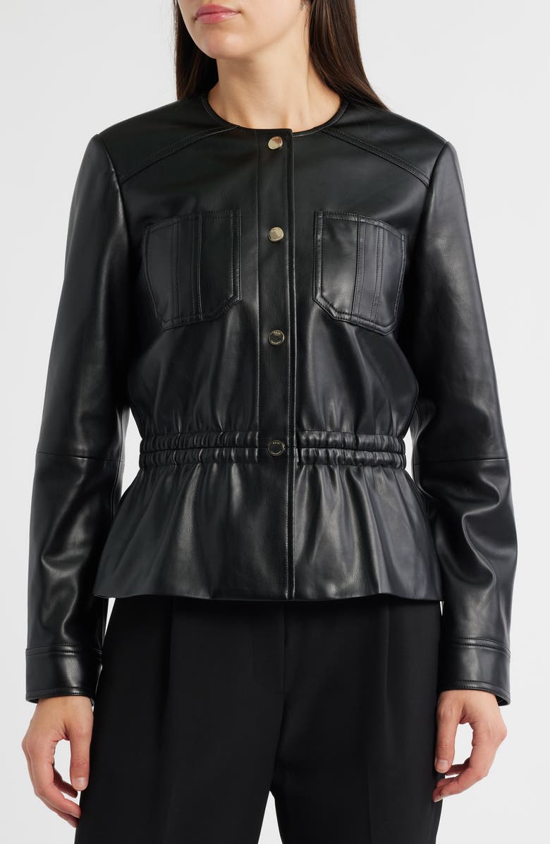 Elie Tahari The Aliza Faux Leather Jacket, Alternate, color, Noir