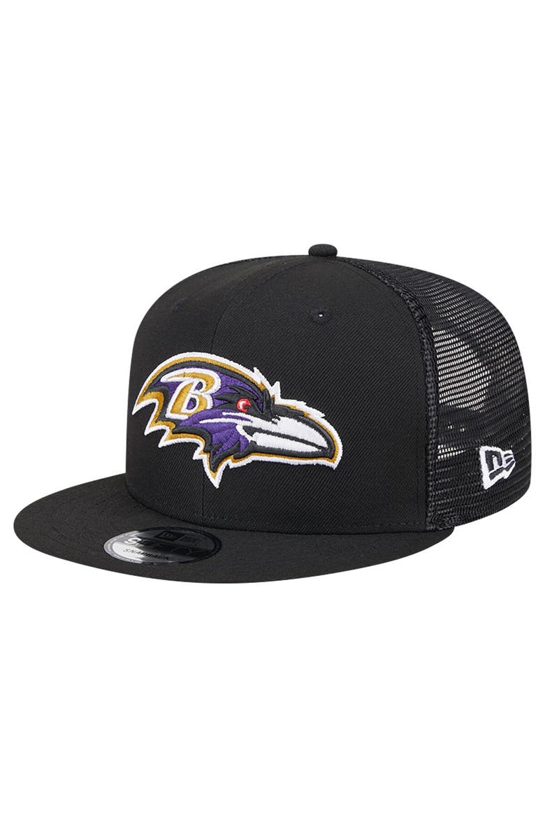 New Era Men's New Era Black Baltimore Ravens Main Trucker 9FIFTY Snapback Hat, Main, color, 