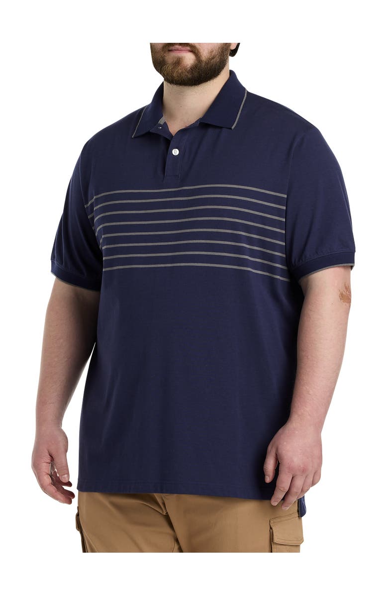 Harbor Bay by DXL Chest-Striped Polo Shirt, Main, color, Blue Grey