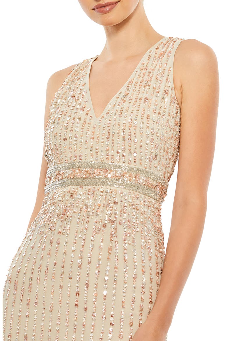 Sequined Sleeveless V-Neck Midi Sheath Dress, Alternate, color, BEIGE