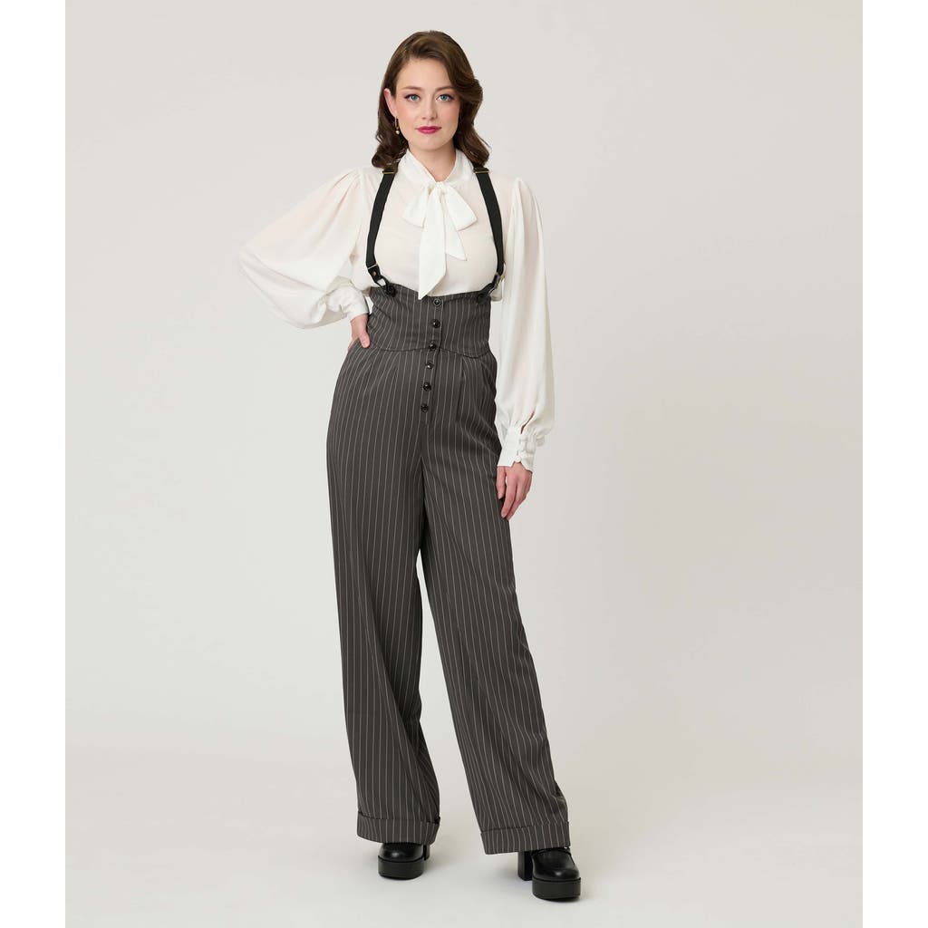 Unique Vintage Thelma High Waist Suspender Pants In Green