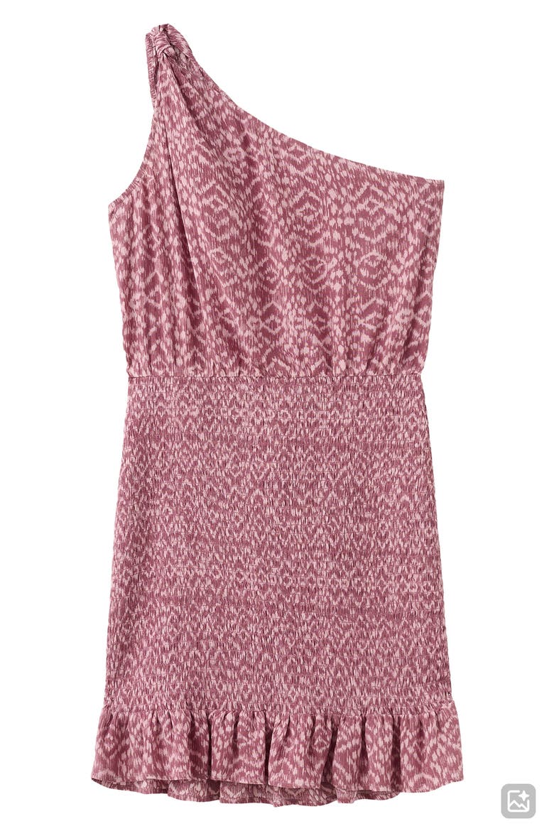 Print Smocked One Shoulder Minidress, Alternate, color, PASTEL PINK
