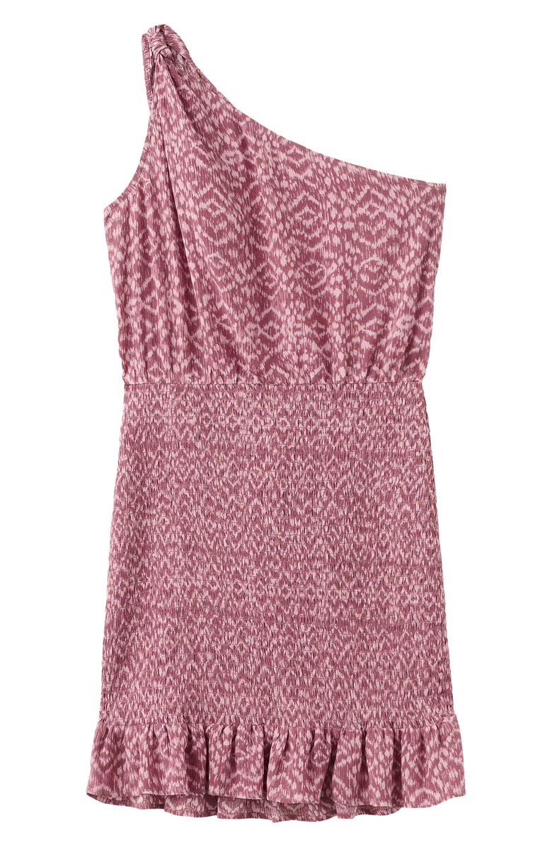 MANGO TEEN Print Smocked One Shoulder Minidress, Alternate, color, Pastel Pink