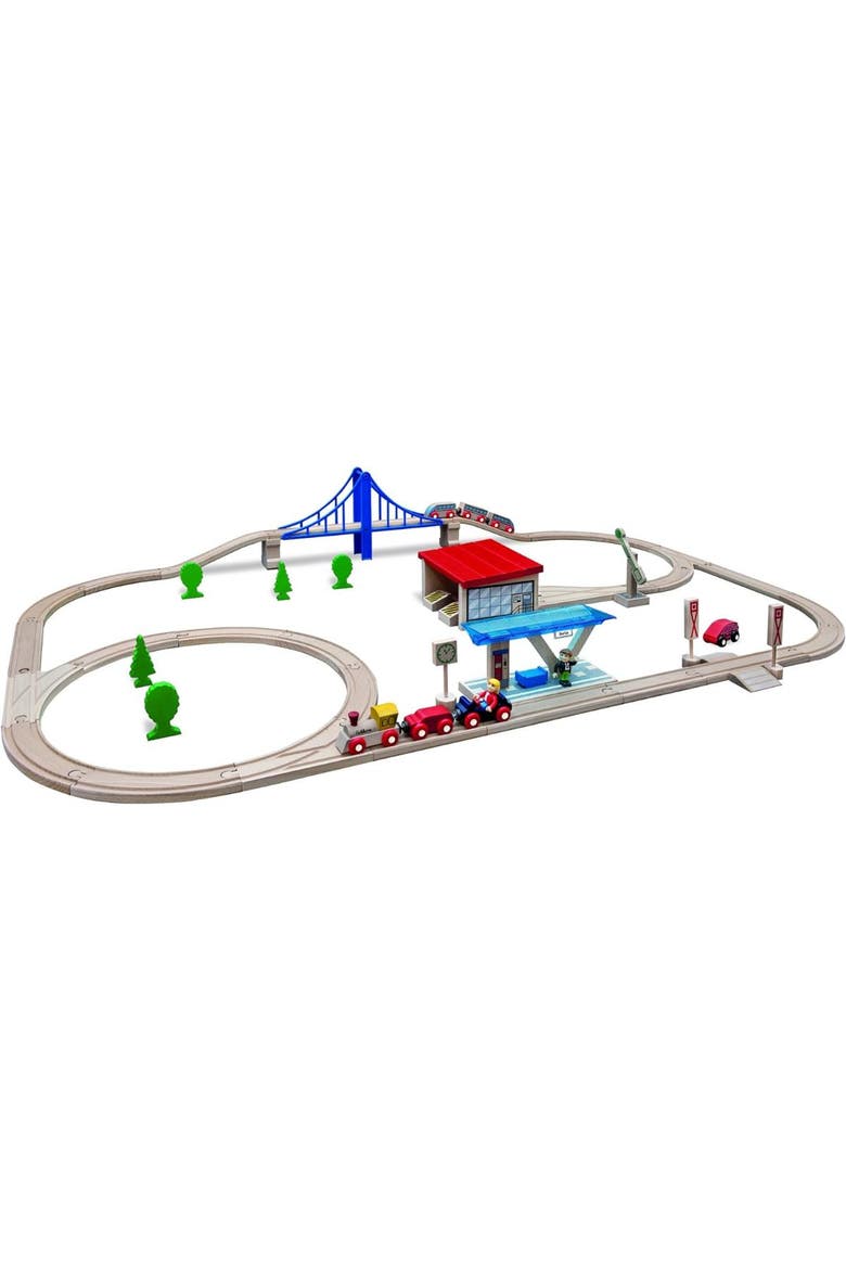 Eichhorn Large Wooden Train Set, Ages 3+, Alternate, color, Multicolored