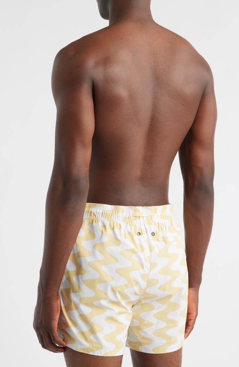Bugatchi Cruz Wave Print Swim Trunks, Alternate, color, Jojoba
