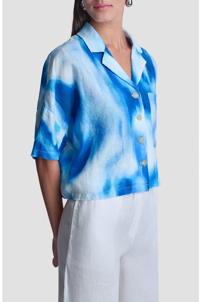 Cropped Linen Camp Shirt, Alternate, color, MISTED SURF