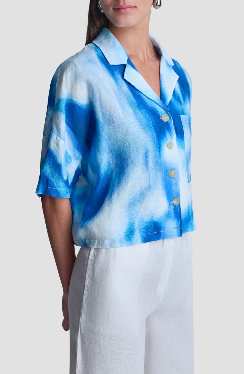 DKNY Cropped Linen Camp Shirt, Alternate, color, Misted Surf