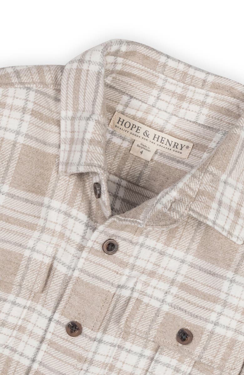 Hope & Henry Kids' Organic Long Sleeve Flannel Shirt with Double Flap Pockets, Alternate, color, Taupe Heirloom Plaid