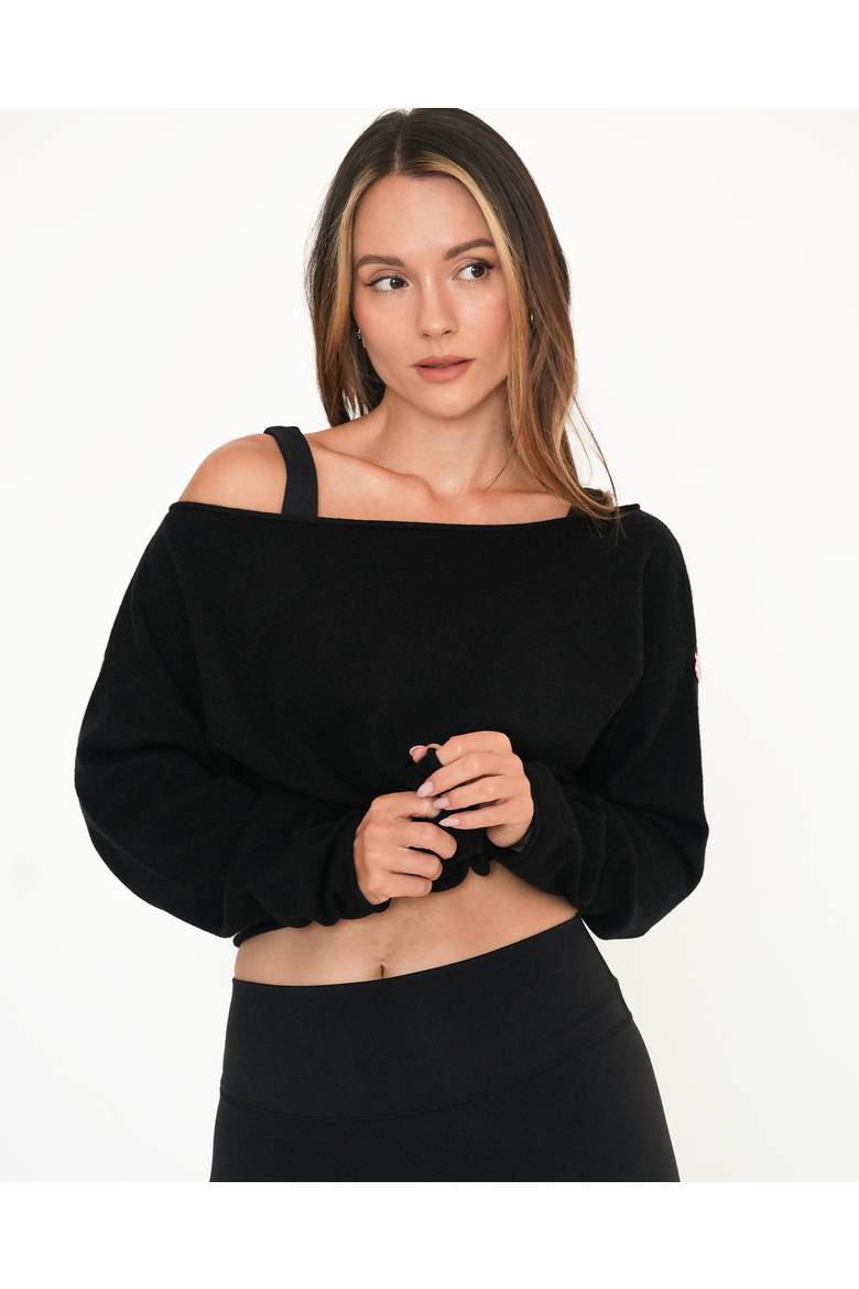Romy Off Shoulder Cashmere Sweater, Alternate, color, Black