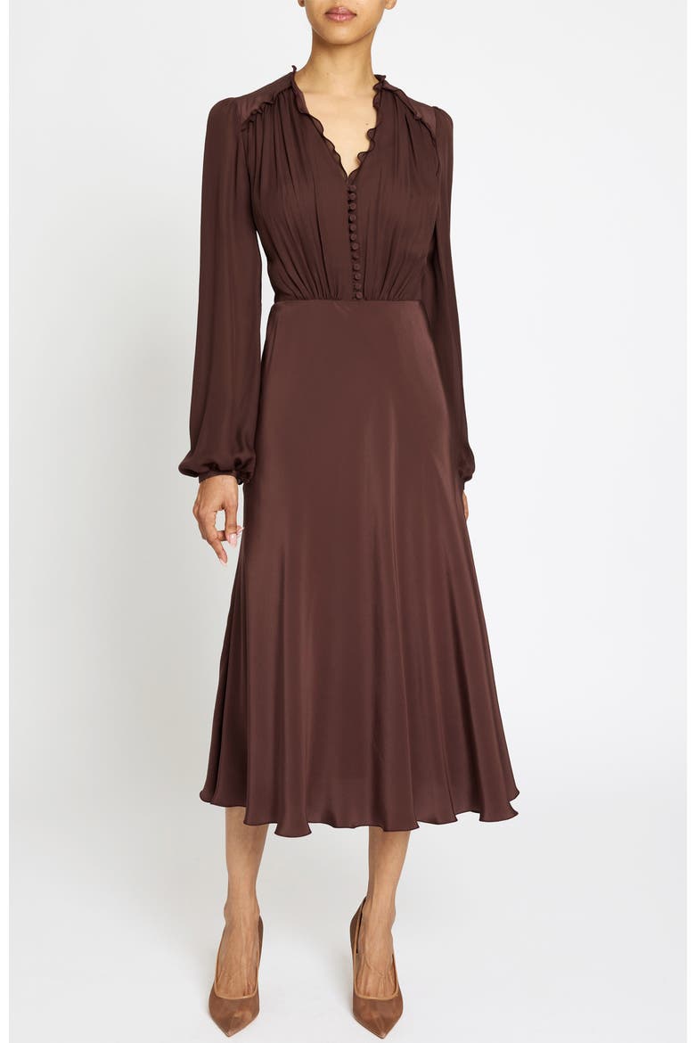 Amal Silk Long Sleeve Fit and Flare Midi Dress, Alternate, color, RAISIN