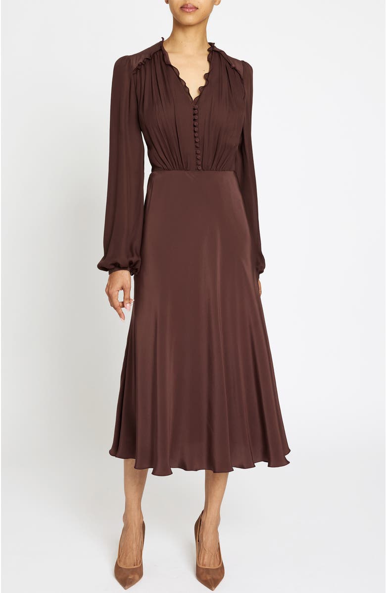 Santorelli Amal Silk Long Sleeve Fit and Flare Midi Dress, Alternate, color, Raisin