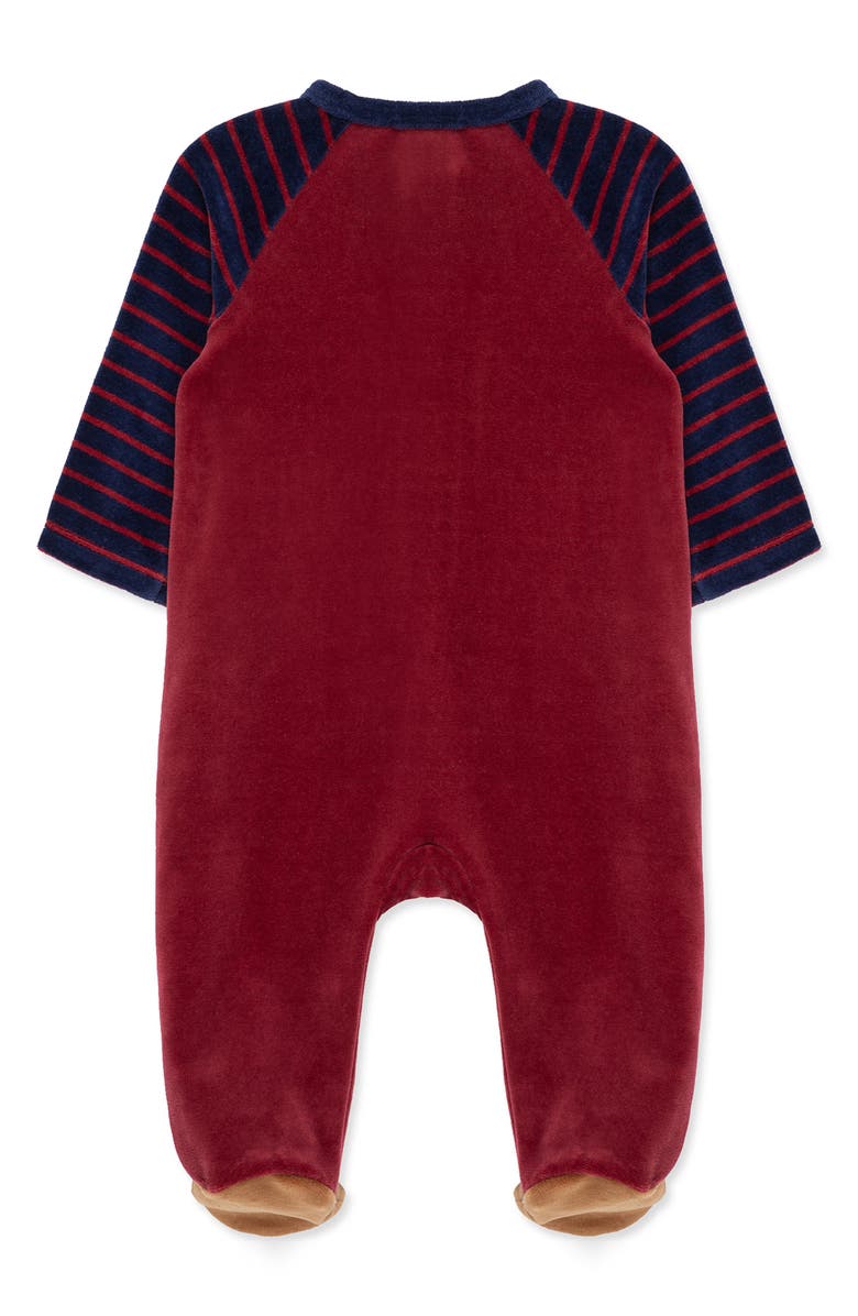 Little Me Football Velour Footie, Alternate, color, Red Multi