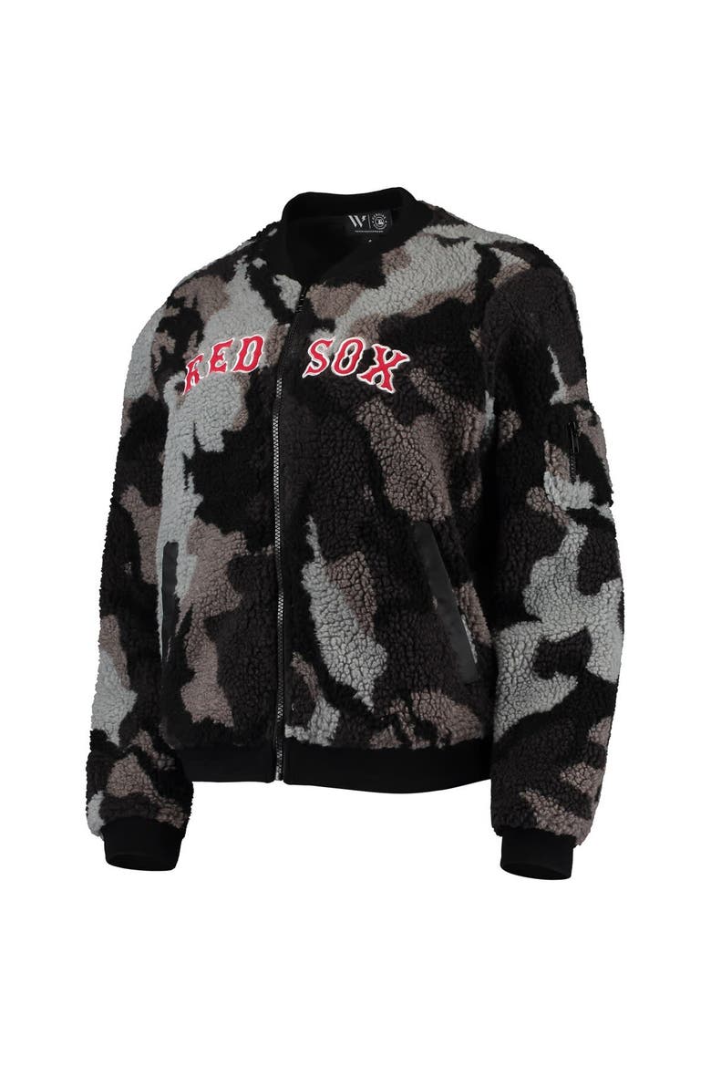 Women's The Wild Collective Black Boston Red Sox Camo Sherpa Full-Zip Bomber Jacket, Alternate, color, Black