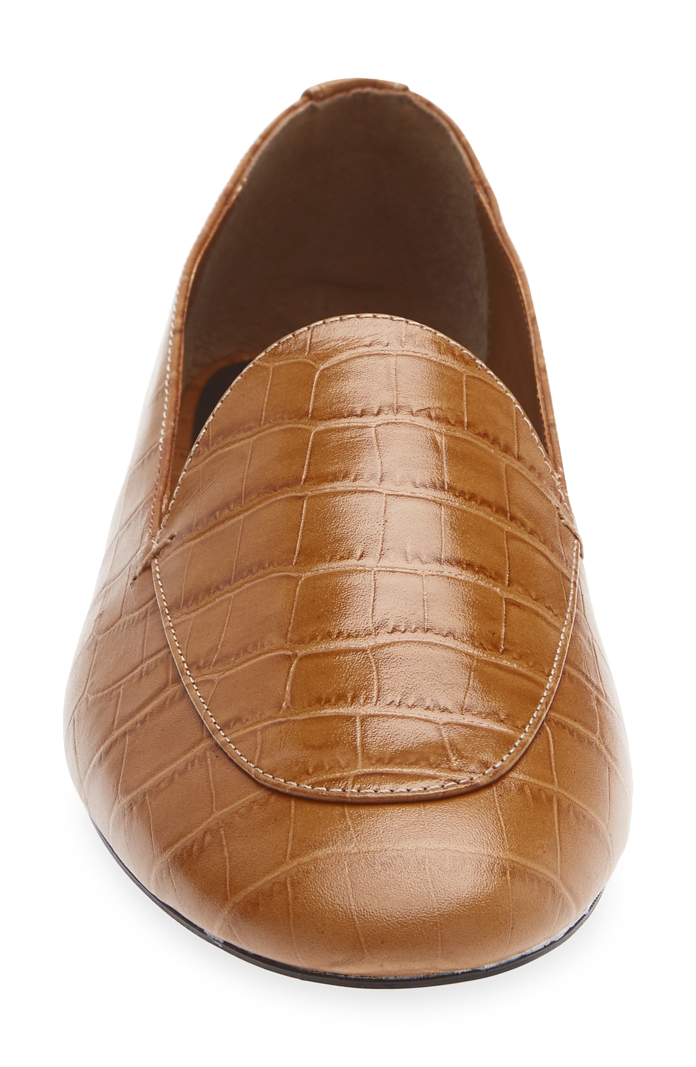Croc Embossed Leather Loafer, Alternate, color, COGNAC