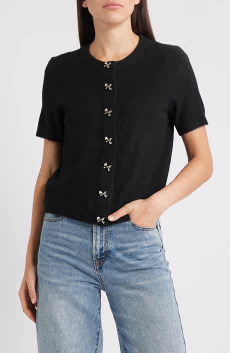 CeCe Short Sleeve Bow Button Cardigan