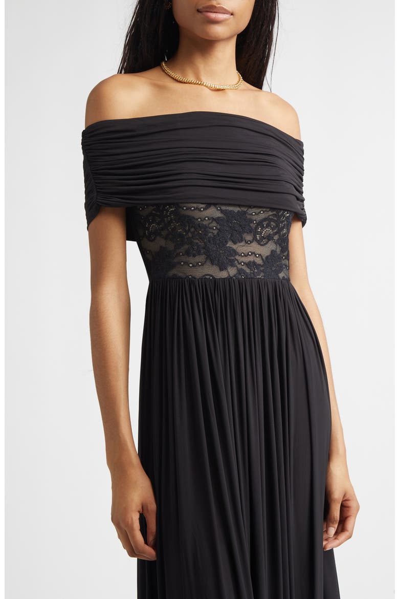Rebellion Lace Inset Off the Shoulder Draped Dress, Alternate, color, BLACK