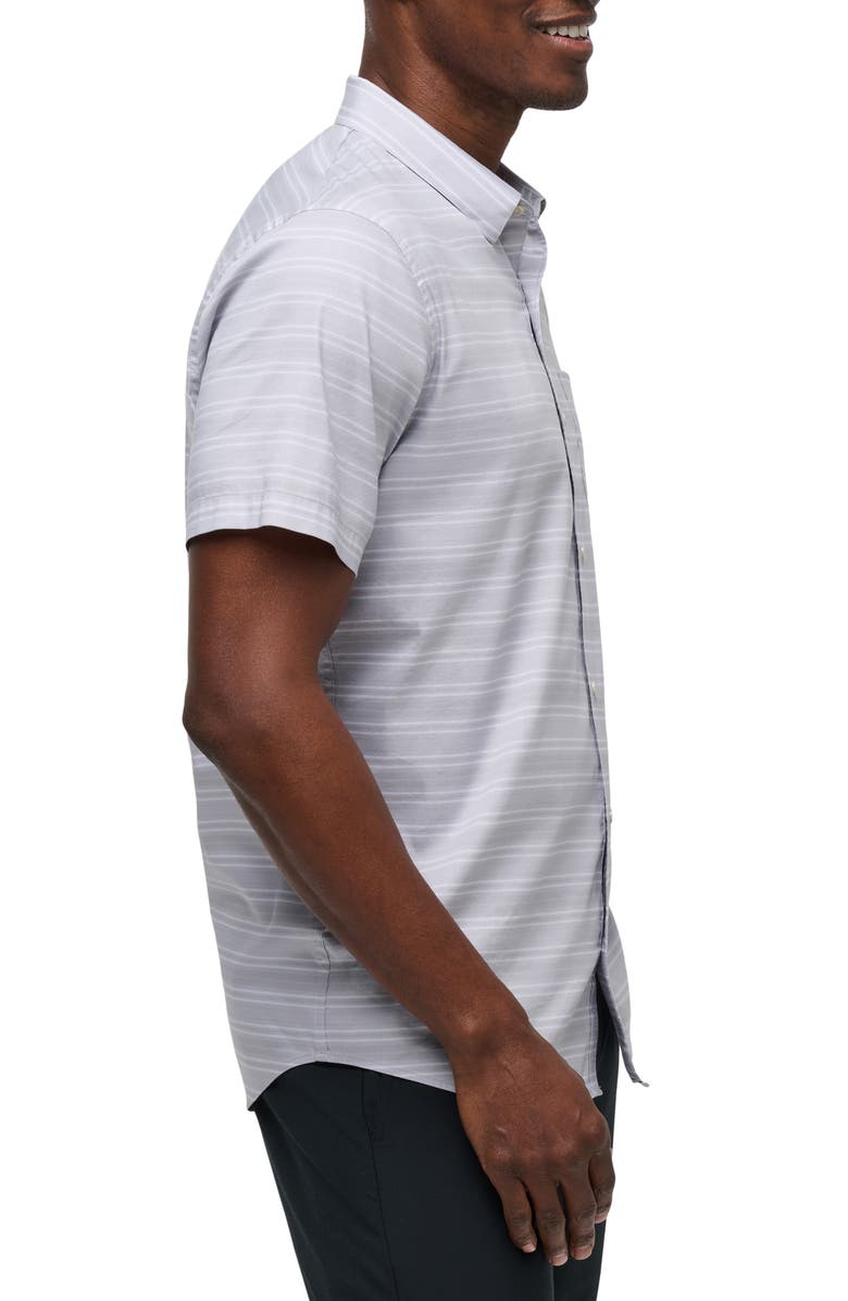 TravisMathew On the Table Stripe Short Sleeve Stretch Button-Up Shirt, Alternate, color, Micro Chip