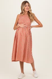 PinkBlush Gingham Smocked Sleeveless Midi Dress