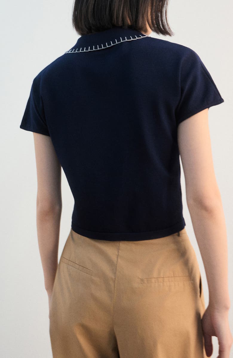 MANGO Whipstitch Polo Sweater, Alternate, color, Navy