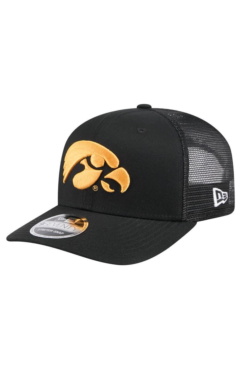 New Era Men's New Era Black Iowa Hawkeyes Primary 9SEVENTY Trucker Stretch-Snap Hat, Main, color, 