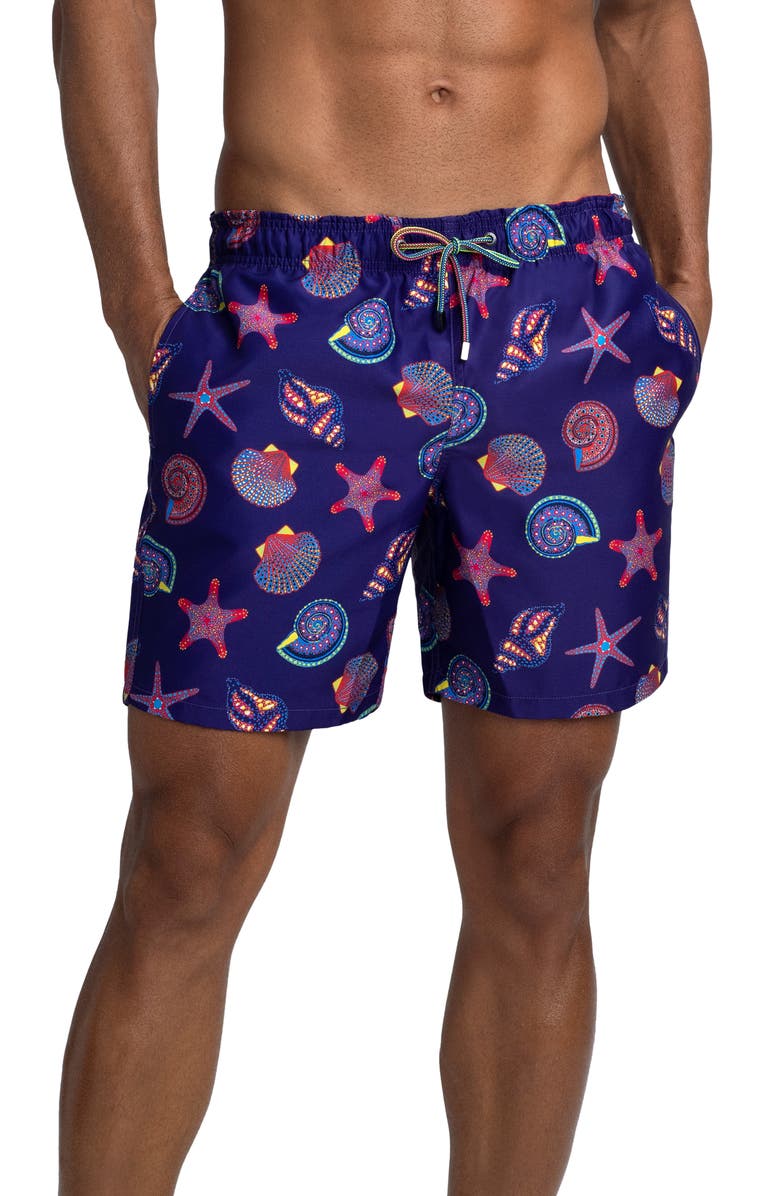 Bugatchi Seashell Print Swim Trunks, Main, color,