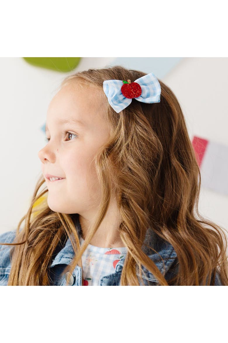 Apple Gingham Tulle Bow Clip Set, Alternate, color, Light Blue