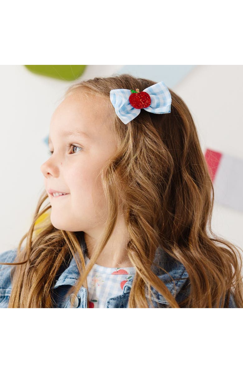 Sweet Wink Apple Gingham Tulle Bow Clip Set, Alternate, color, Light Blue