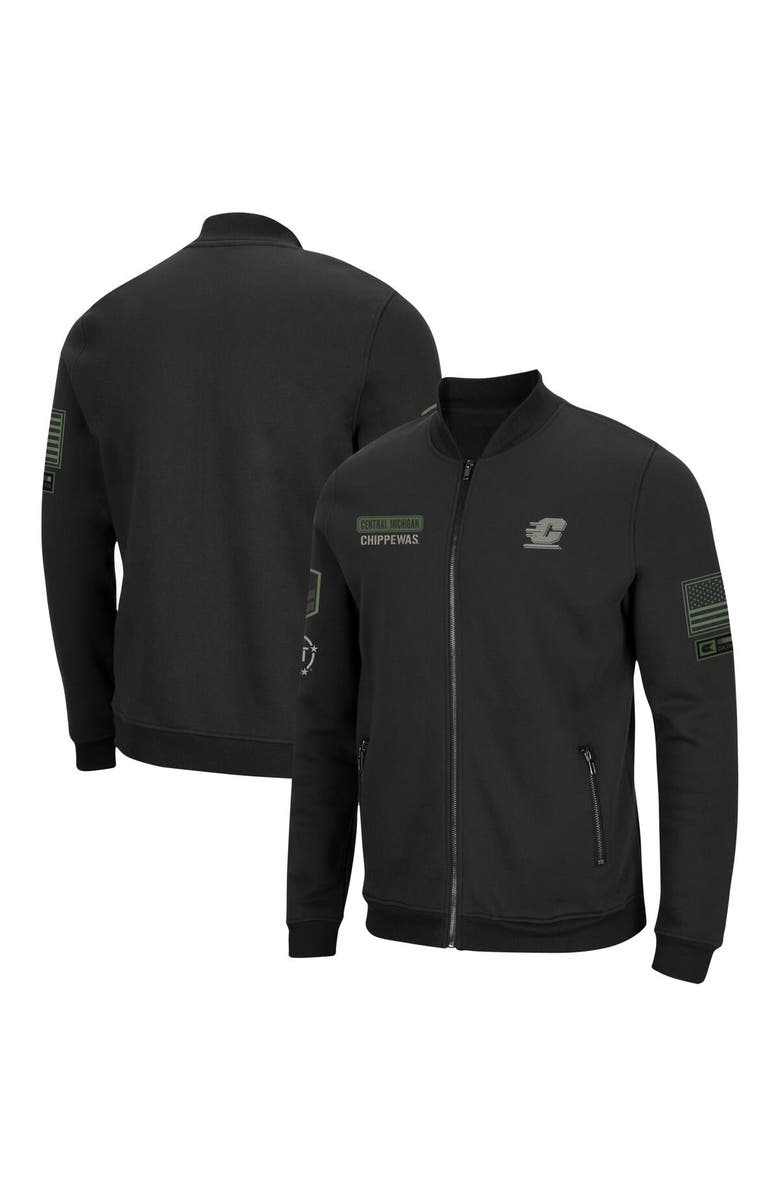 COLOSSEUM Men's Colosseum Black Cent. Michigan Chippewas OHT Military Appreciation High-Speed Bomber Full-Zip Jacket, Main, color,