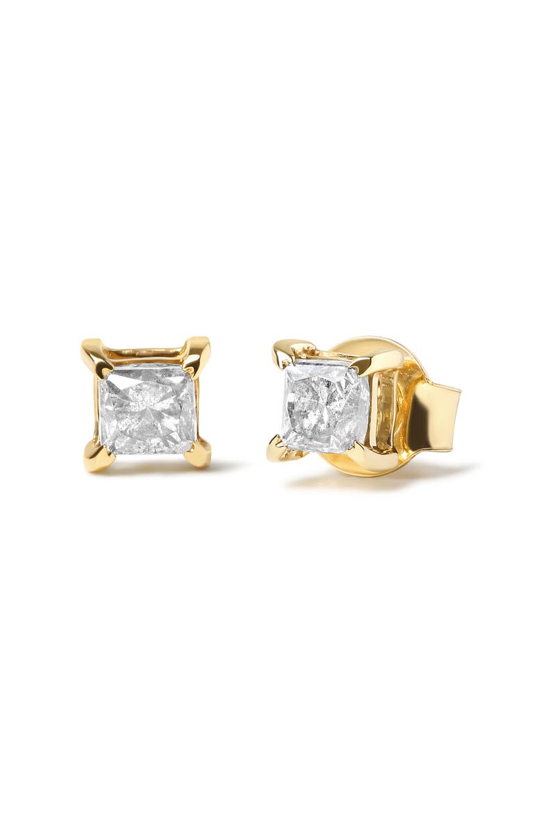 10K Yellow Plated Silver 5/8 Cttw Princess Cut Diamond Soltaire Stud Earrings, Alternate, color, Yellow
